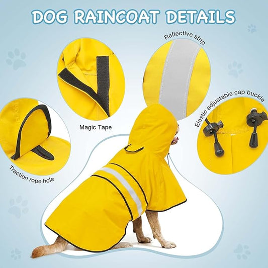 Hooded Dog Raincoat - Reflective Dog Rain Jacket Lightweight Puppy Raincoats Waterproof Rain Coat for Dogs (Small, Yellow)