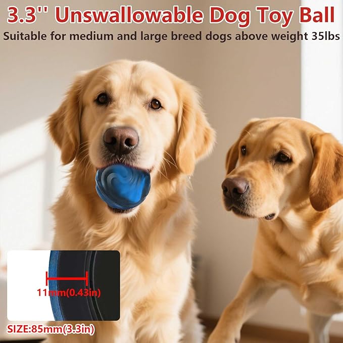 Yipetor Interactive Dog Toys Ball, Unswallowable 3.3'' Durable Replaceable Shell Rubber Dog Chewer Ball with Little Bell for Large Medium Dogs - Keep Them Busy/Relief Anxiety/Mental Stimulate (Blue)