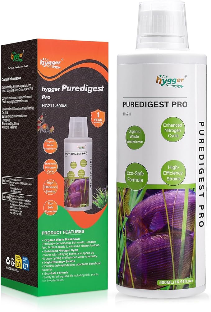 hygger Aquarium Water Bio-Clarifier, Reducing Fish Waste and Cleaning Organic Sludge, Natural Fish Tank Aquarium Leave-in Waste Management Solution for Freshwater and Saltwater Tanks, 500 ML