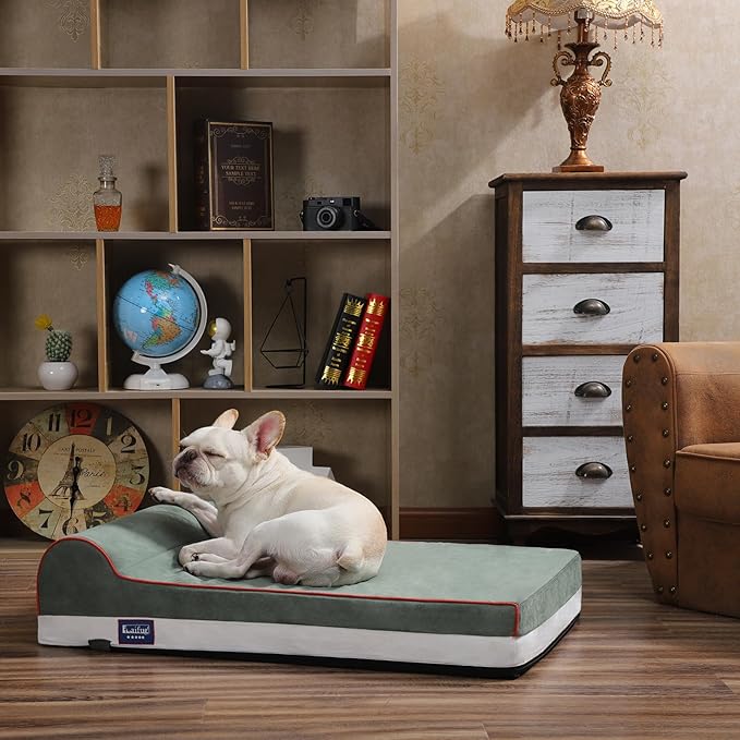 Laifug Orthopedic Memory Foam Dog Bed with Pillow and Durable Water Proof Liner & Removable Washable Cover & Smart Design Medium (34"x22"x7"), Dark Green