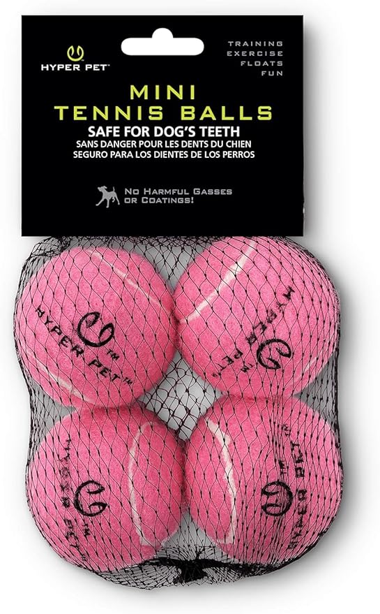 Hyper Pet MINI Tennis Balls for Dogs (Safe Dog Ball Tennis Balls for Exercise & Training) Interactive Toys work with Hyper Pet K9 Kannon MINI Dog Ball Launcher - 4 Pack Pink