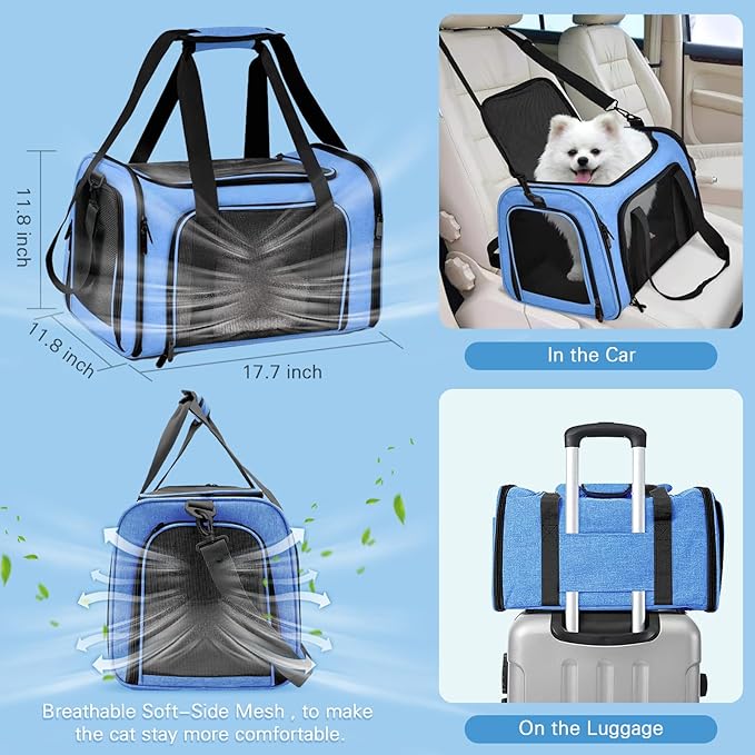 Cat Carrier Soft-Sided & Foldable Cat Travel Litter Box, Fit for Pet Up to 20Lbs, 17.7' * 11.8 * 11.8 inches Cat Bag for Traveling & Camping， Cat Travel Carrier Kit
