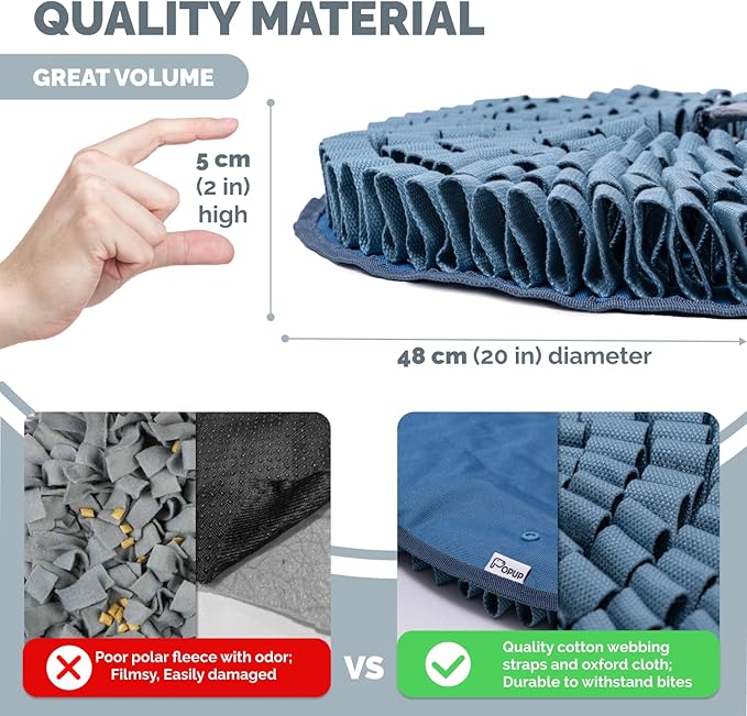 POPUPJOYS Durable Hide & Seek Snuffle Mat for Dogs, 2-in-1 Enrichment Puzzle Toy with Detachable Tail & Squeaker, Adjustable Difficulty Level with Suction, Machine Washable, Gift-Ready (Elephant)