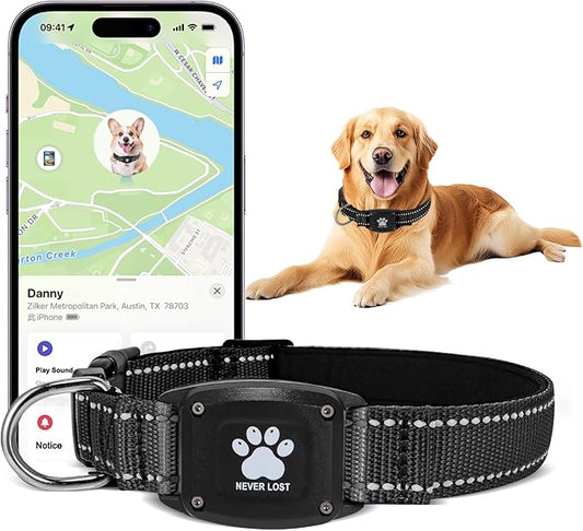 GPS Dog Collar Tracker 2-in-1,Reflective Waterproof Adjustable Pet Collar,iOS-Only,Ideal for Dog Tracking pet Tracker,for Small to Large Dogs,Real-Time Tracking,No Monthly Fees(Black,Large)