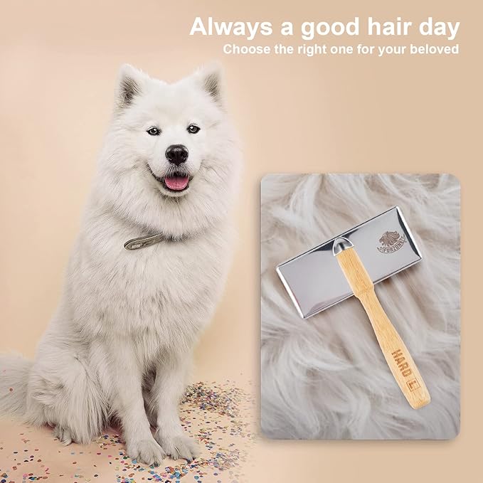 Wooden Slicker Brush - Stainless Steel Hard Pin Grooming Brush for Short-Haired Pets (Size L)