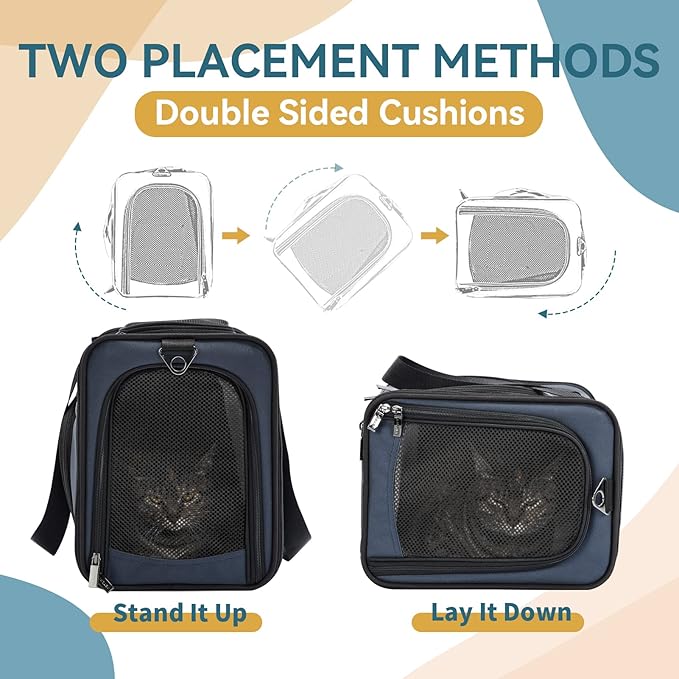 ‌Petsfit Airline Approved Pet Carrier for Small Dogs & Cats, 19x9x12 TSA Approved Carrier, with Removable Dual-Sided Padding (2-Way Placement) - Fits Under Most Airplane Seats, Escape Proof (Navy)