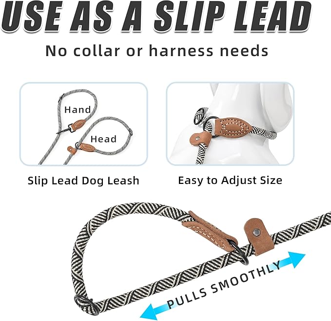 Mile High Life Hands Free Dog Leash, Crossbody Waist Leash with Genuine Leather Connection, Multifunctional Adjustable Slip Lead for Dog Walking Running (Blue White, 8FT)