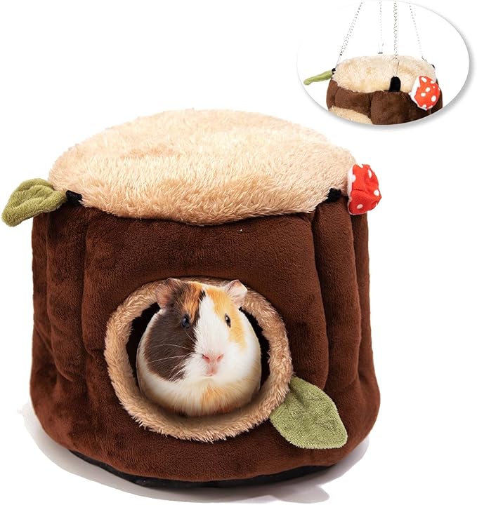 Guinea Pig Hideout Hamster Cage Accessories,Stump Style Soft Washable Hedgehog,Ferret,Rat Hammock for Cage,Chinchilla,Ferret, Bunny Bed,Small Animal Houses & Habitats(M)
