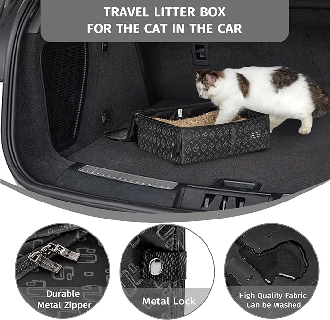 PETSFIT Portable Litter Box - Leak-Proof, Travel Litter Box with Lid, Collapsible Litter Boxes Perfect for Hotel/Lawn/Car Travel