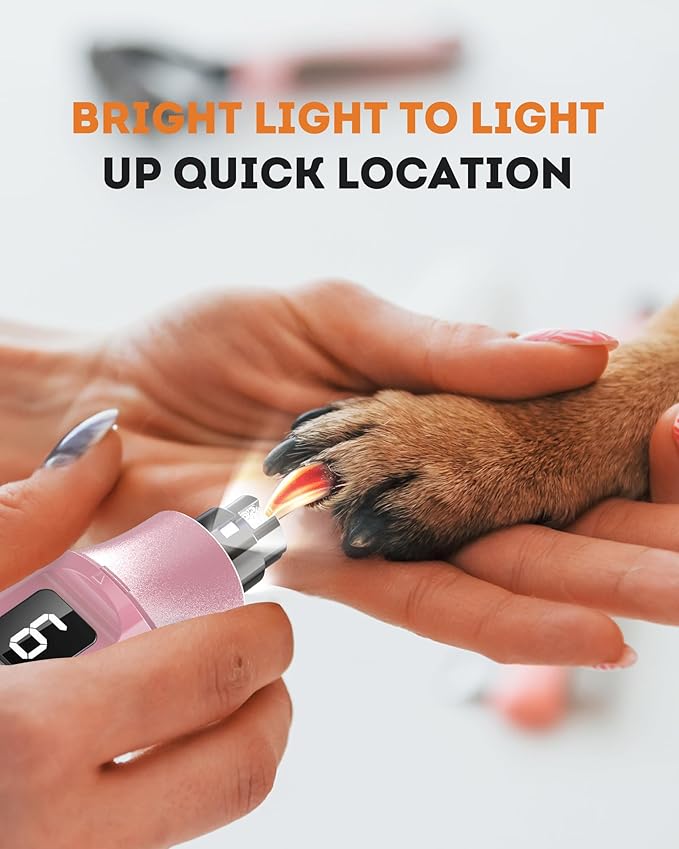 YABIFE 7-Speed Pet Nail Grinder with Light – Heavy Duty, Whisper Quiet Nail Trimmer for Dogs, Cats, Birds & Small Animals – Single-Handed Operation