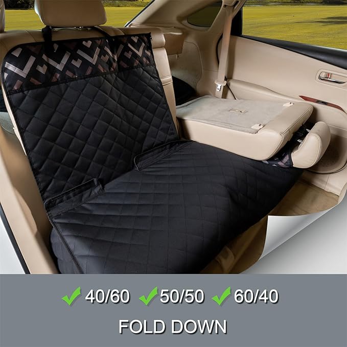 Back Car Seat Cover for Dogs, Nonslip Waterproof Dog Car Seat Protector for Rear Bench Stays Securely in Place Fits for Vehicles & SUVs (Black)