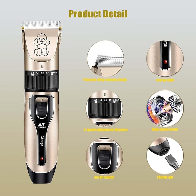 Dog Shaver Clippers, Pets Grooming Kit, Low Noise Rechargeable Cordless Hair Clippers for Small&Large Dogs Cats