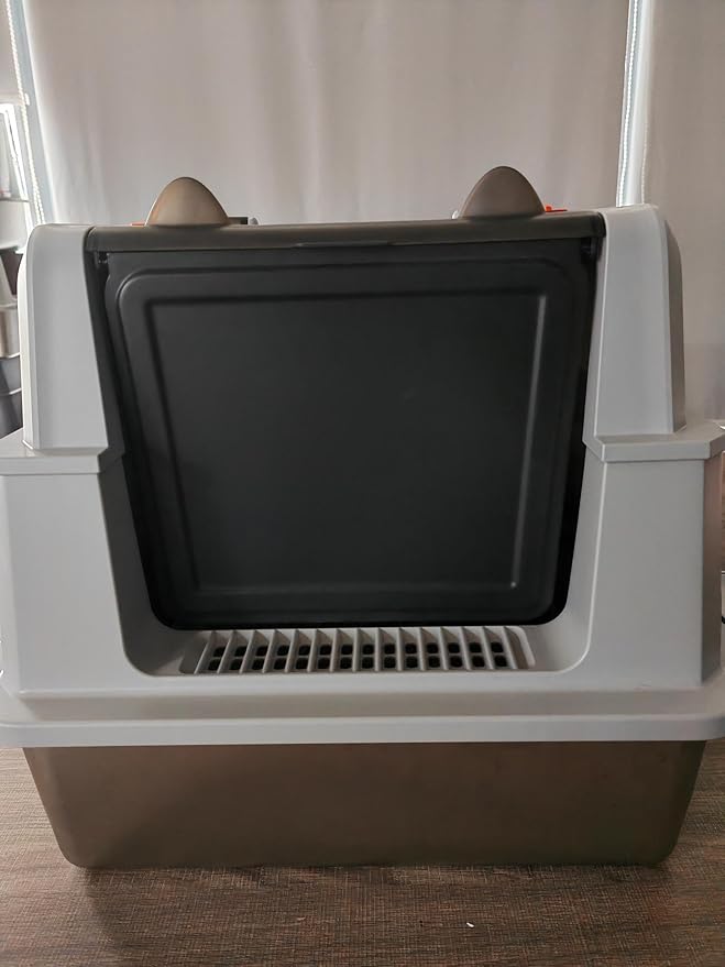 XXXL Stainless Steel Litter Box with Lid, Extra Large 28" L x 20" W x 17" H Enclosed Metal Cat Litter Box with Litter Scoop & Foot Pedal, Odor Control, Easy Cleaning for Big Cats (Light Grey)