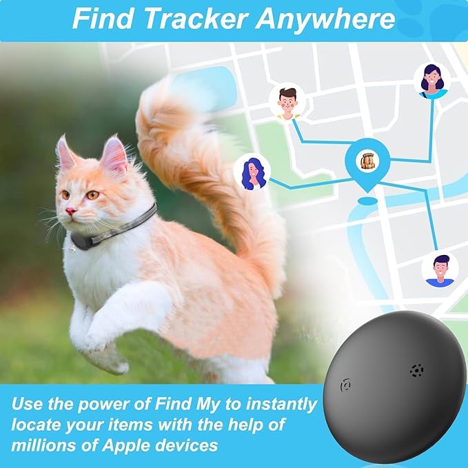 GPS Tracker for Cats (1 Pack), Mini GPS Cat Tracker, Smart Pet Activity Tracker, No Monthly Fee, Compatible with Apple Find My(iOS Only), Anti-Lost, Finder Tag for Vehicles, Pets, Kids, Items