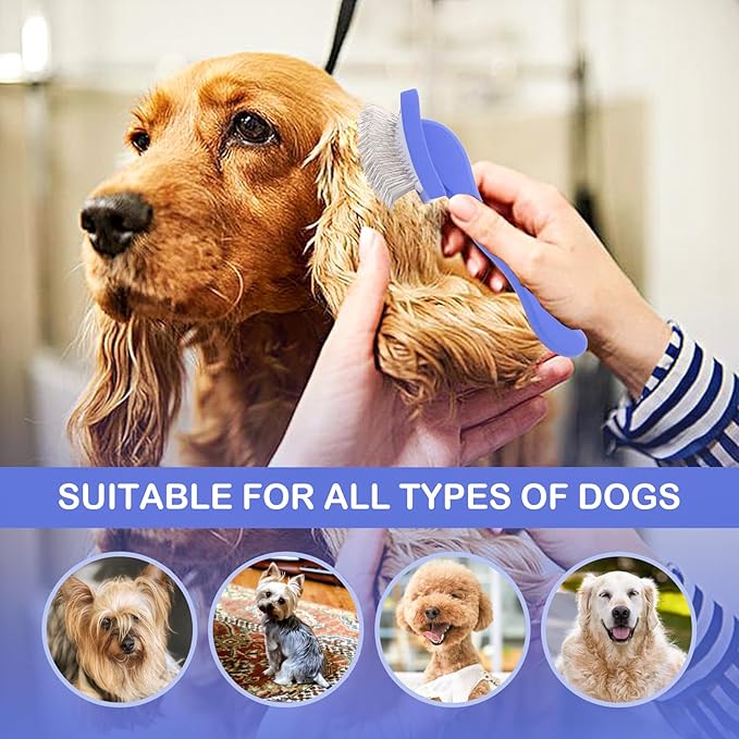 Slicker Brush for Goldendoodles, Labradoodles & Poodles - Grooming Brush for Medium & Long-Haired Dogs (Blue)