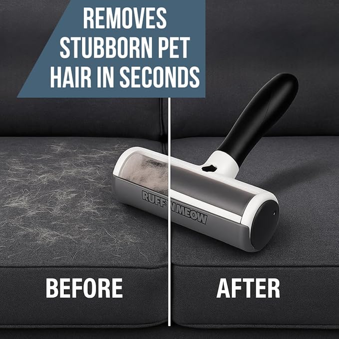 Ruff’N’Meow Pet Hair Remover Tool – Reusable Lint Roller for Dog & Cat Hair – Multi-Surface Fur Remover for Couch, Furniture, Carpet, Bedding & Car – Portable Pet Owner Essential – Built-in Fur Bin