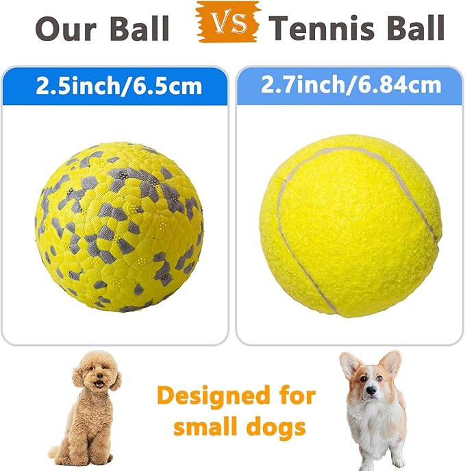 Dog Tennis Balls for Aggressive Chewers, Indestructible Dog Balls for Fetch Game, Durable Bouncy Lightweight Floating Toys (1 White + 1 Yellow, Small (2.5" Diameter))
