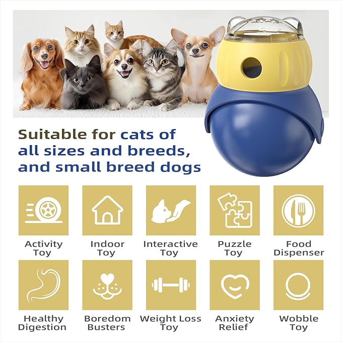 Owl-Shaped Pet Treat Food Dispenser, Adjustable Puzzle Slow Feeder, Interactive Chase Treat Ball for Cat & Dog Enrichment and Indoor Play