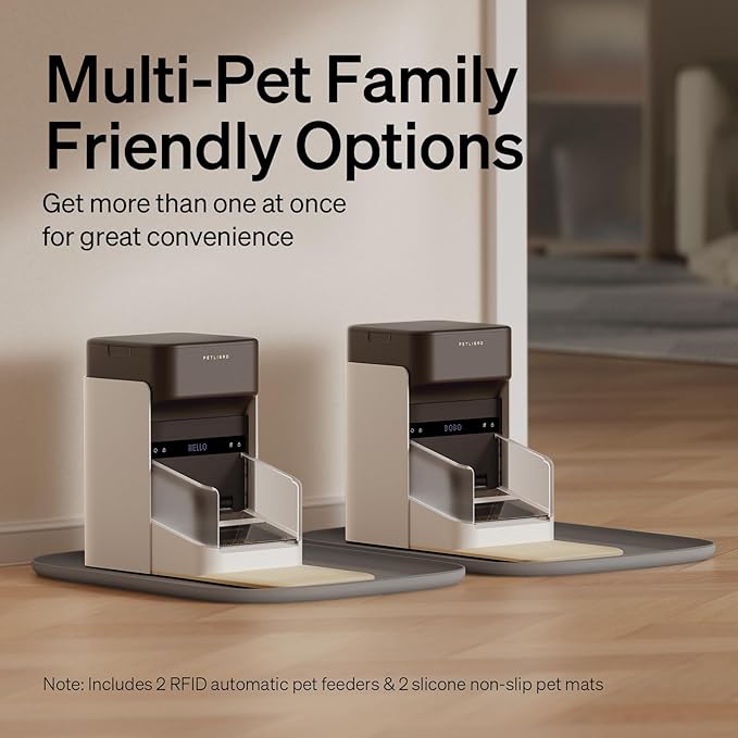 Bundle of PETLIBRO Upgraded RFID Automatic Cat Feeder, 2 Packs 5G Wi-Fi Automatic Pet Feeder, 3L Auto Cat Feeder App Control with Light Collar Tag + 2 Packs Safety Silicone Dog Food Mat