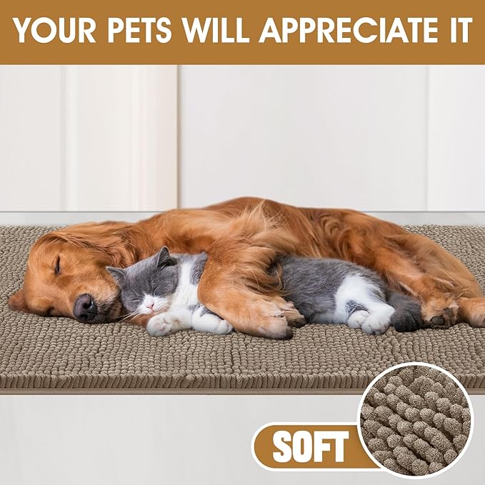 IM HOME 48" x 38" Beige Dog Door Mats for Muddy Paws, Chenille Absorbent Dog Mat, Non Slip Heavy Mud Mat for Dogs, Soft Pet Bed Mat for Entryway, Mud Paws, Inside Floor