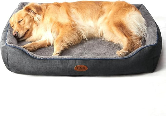 Orthopedic Dog Beds for Medium Dogs, Durable Egg Crate Foam Sofa Dog Bed wit Washable Removable Cover,Waterproof Lining,Pet Bed for Large Dogs (Dark Grey-Velvet, 39.4" L x 31.5" W x 7.4" Th)