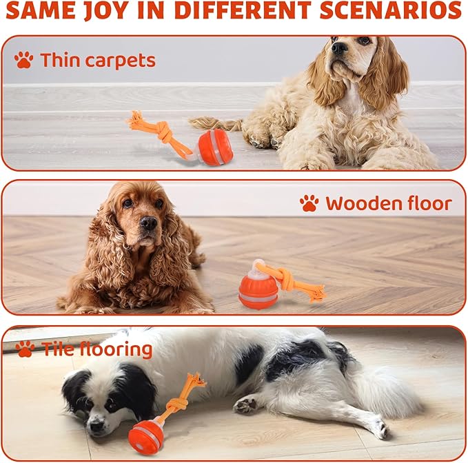 Interactive Dog Ball Random Path Electric Automatic Moving and Rolling Dogs Toy with Rope Dog Squeaky Ball for Large Puppy Dogs for Boredom Relief