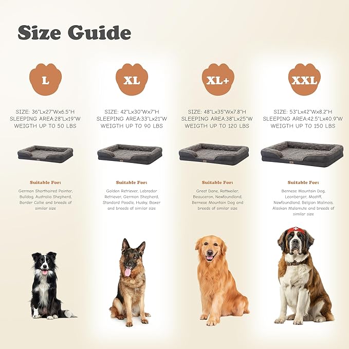XXL Orthopedic Dog Bed - Washable Dog Sofa Beds for Giant Dogs, Supportive Foam Pet Couch Bed with Removable Washable Cover, Waterproof Lining and Nonskid Bottom