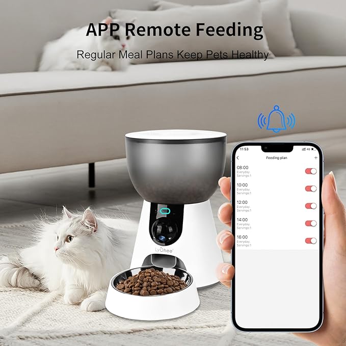 Lychee Automatic Cat Feeder with Camera, 5G WiFi Pet Feeder, 1304P HD Video with Night Vision,2-Way Audio Smart App Control, 4L Dry Food Dispenser for Cats and Samll Dog