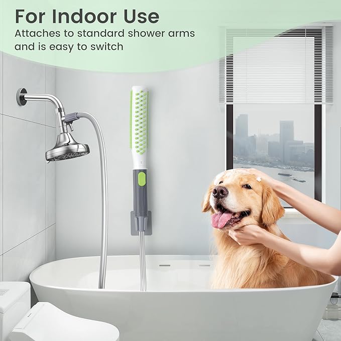 Dog Shower Attachment, Pet Shower Head for Fast and Easy Bathing and Cleaning, Dog Shower Wand With Metal T-Diverter, 8-Foot Hose T-Diverter Adapter For Indoor and Outdoor