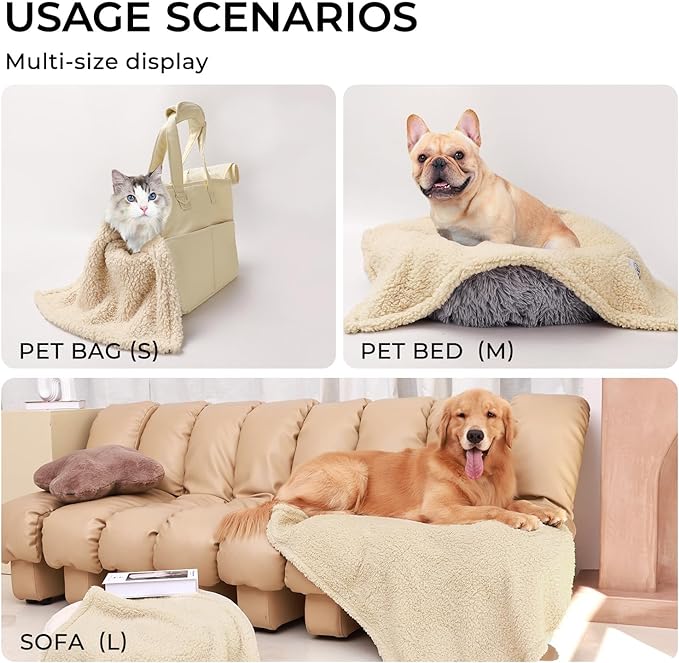 1 Pack 3 Calming Blankets Fluffy Premium Fleece Pet Blanket Soft Sherpa Throw for Dog Puppy Cat Beige Medium (30" x20'')