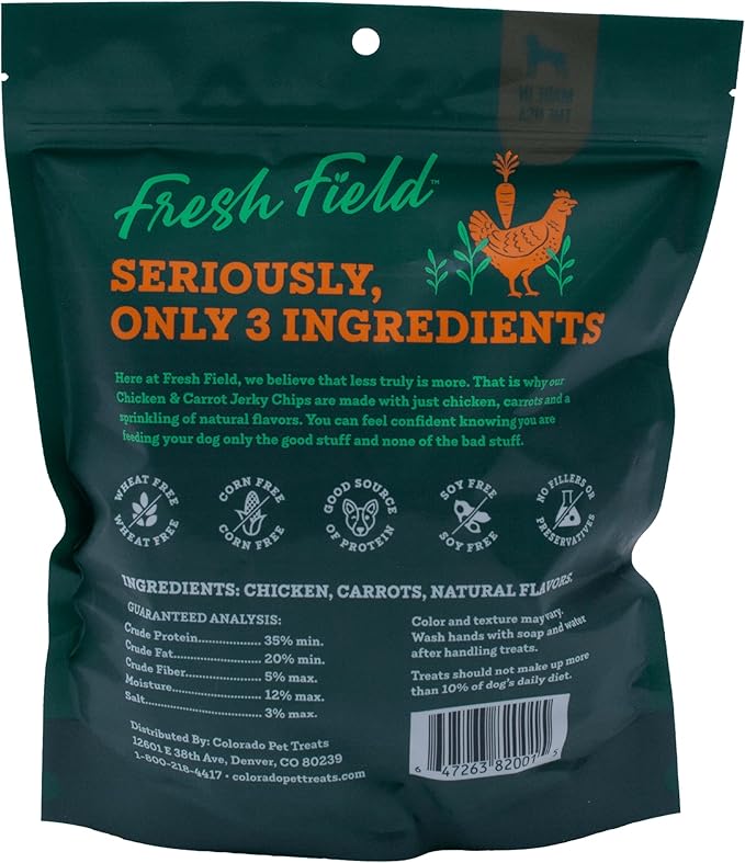 Fresh Field Chicken & Carrot Jerky Chips, 14 oz – All-Natural Dog Treats, USA Made, Supports Digestive & Immune Health