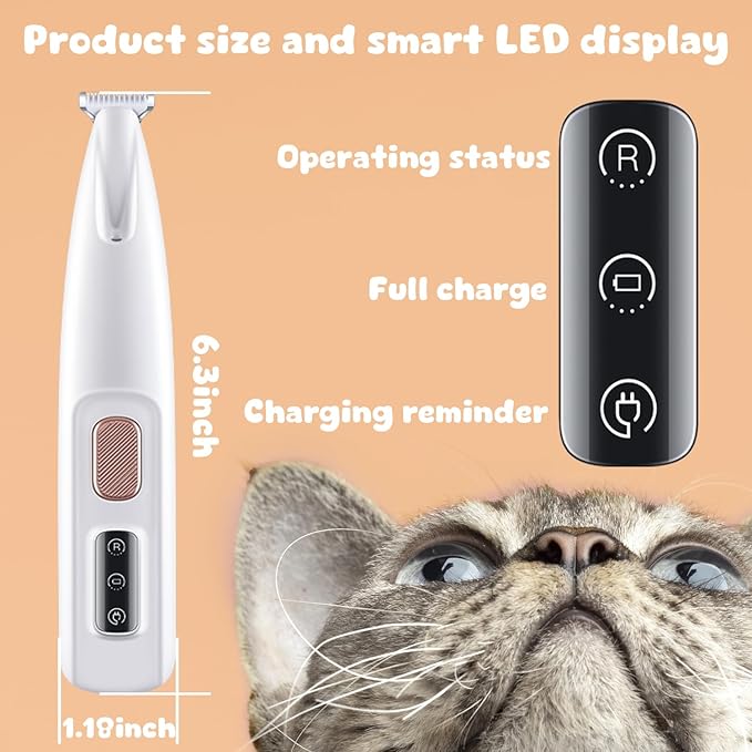 Dog Paw Trimmer,Pet Micro Precision Trimmer for Paws,Cordless Dog Clipper with Led Light,Paw Trimmer for Dogs Cats,USB Rechargeable Low Noise Dog Grooming for Paws,Face,Ears,Eyes,Hair