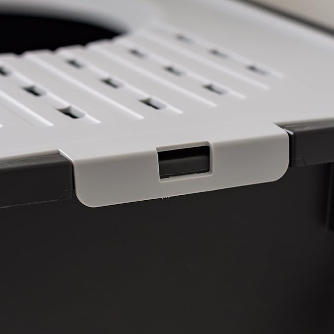 IRIS USA Cat Litter Box, Large Cat Box Enclosure, Top Entry with Litter Catching Lid, Enclosed with Scoop, Black/Gray