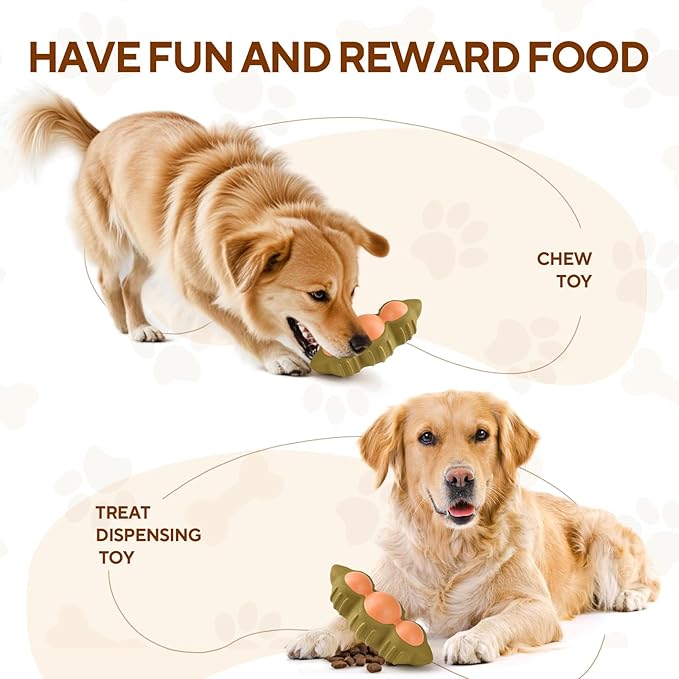 Interactive Treat Dispensing Dog Toy, Durable Rubber Dog Enrichment Toys, Teeth Cleaning Chew Toy for Small Medium Large Breeds, Green Soybean Shape