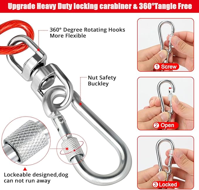 Jenico Dog Tie Out Cable - 70 FT Runner Cable with Swivel Hook, Outdoor and Camping Dog Leash Tether, Rust-Proof Training Line for Small to Medium Pets Up to 500 LBS