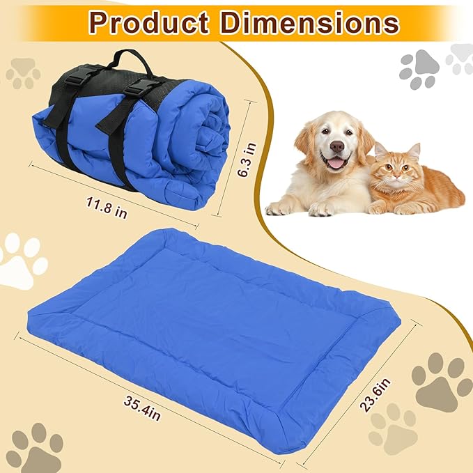 Foldable Waterproof Outdoor Dog Bed - Portable Roll Up Pet Mat for Patio, Crate & Travel, Pet Bed for Small to Medium Dogs, Indoor & Outdoor Use (Blue)