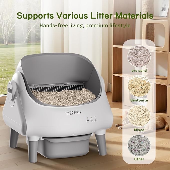 Self Cleaning Litter Box for Multiple Cats, Automatic Cat Litter Box with App Control, Open Top Design, Safety Protection, Ultra-Quiet, Includes Waste Bags, Large Waste Bin, & Brush (White)