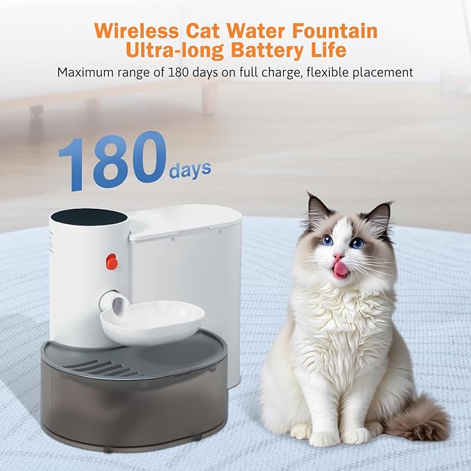 Wireless Cat Water Fountain No Filter, Rechargeable Smart Water Fountain for Cats Indoor, 3.5L Large Capacity, Automatic Water Dispenser for Pets Fresh Drinking, Wastewater Separation