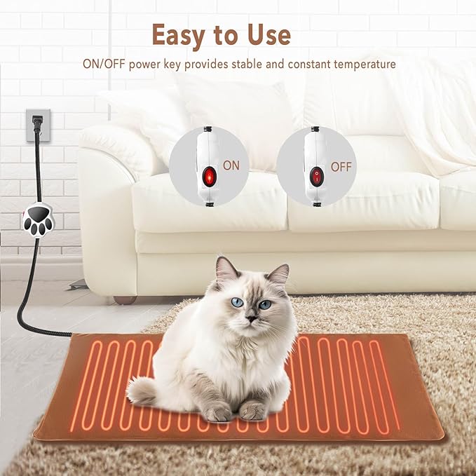 On/Off Switch Electric Pet Heating Pad with Chew Resistant Cord and 2PCS Machine Washable Cover,Indoor Heated Pet Bed Warmer,for Cat Beds and Dog Beds (Small)
