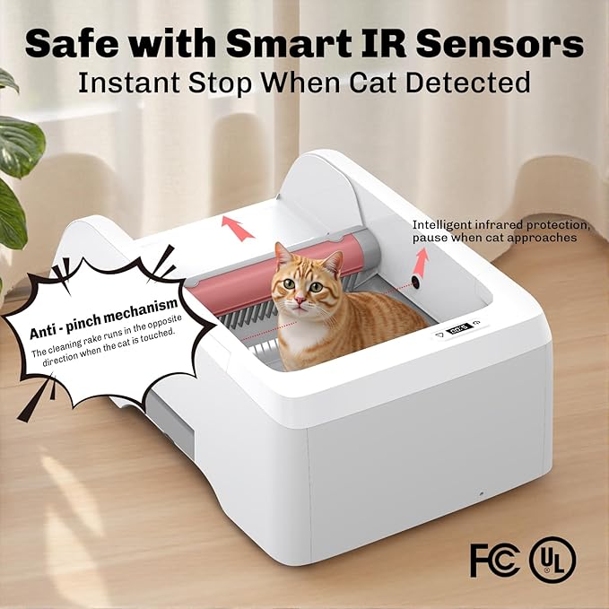 Self Cleaning Litter Box, Upgraded Automatic Cat Litter Box Self Cleaning with APP Control, Large Open Design for Single/Multiple Cats, Anti Pinch and Odorless