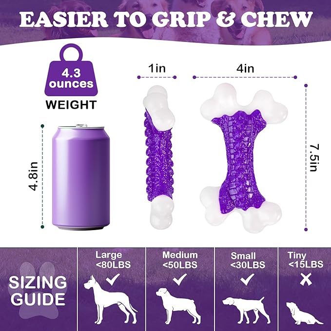 Tough Dog Chew Toys for Aggressive Chewers Large Medium Breed Bacon Flavor, Bone Toy Dog, Nylon Heavy Duty Extreme Indestructible Teething Training