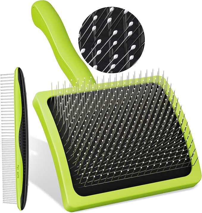 Pecute Slicker Brush for Dogs Cats with Air-Cushion and Soft Pins, Dog Brush for Shedding Massaging Grooming, Lightweight Cat Brush with Pet Comb, Gently Removes Loose Fur Undercoat