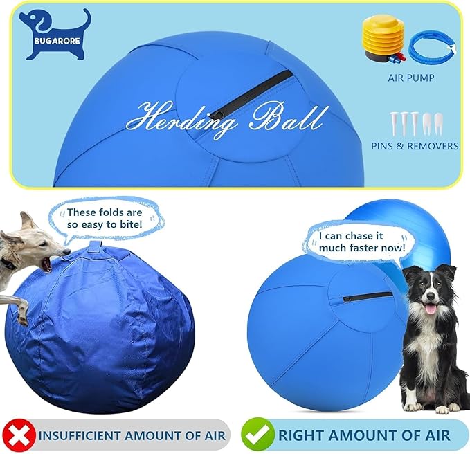 Herding Ball for Dogs and Horses - 25" Jolly Ball for Dogs, Agility Training Equipment, Herding for Australian/German Shepherd, Improved Bite-Resistant, Reinforced Sewing Dog Toys - Blue Large