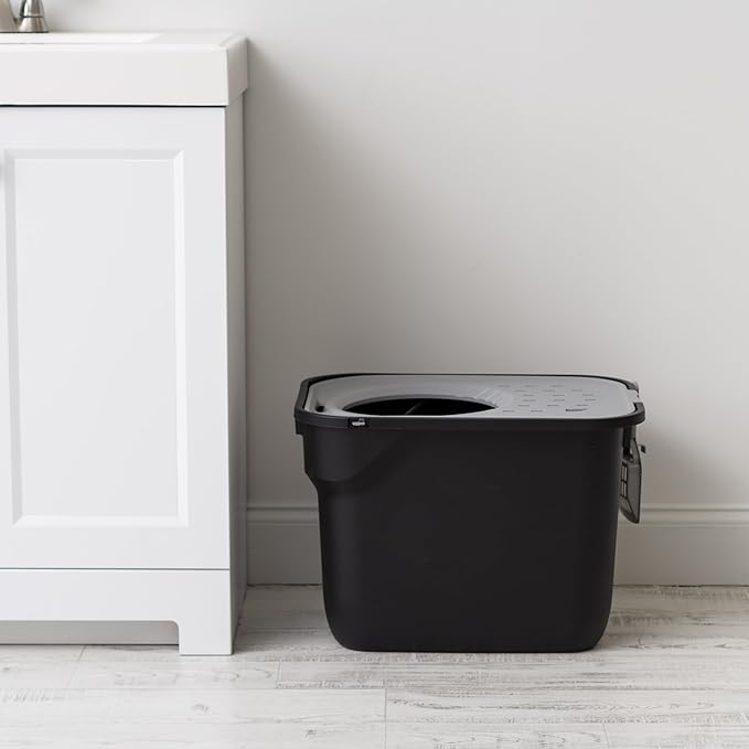 IRIS USA Cat Litter Box, Large Cat Box Enclosure, Top Entry with Litter Catching Lid, Enclosed with Scoop, Black/Gray