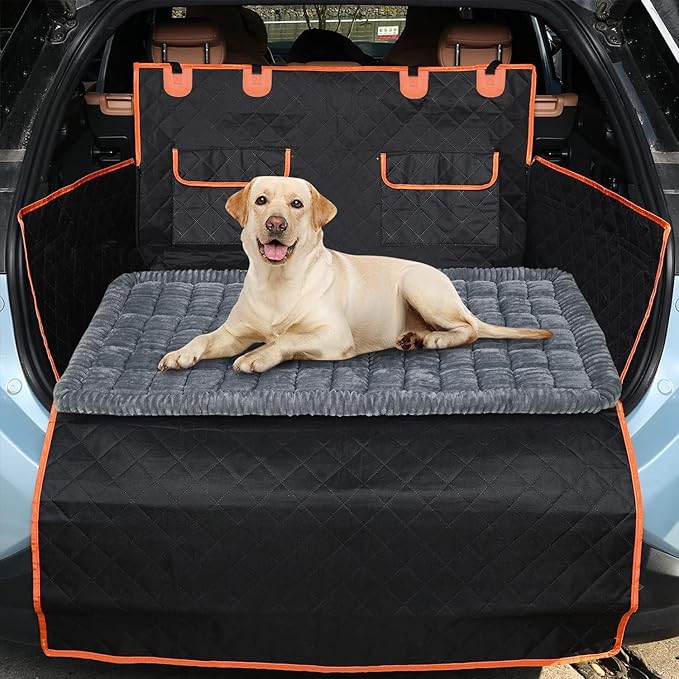 CLKHOWL Dog Car Seat Cover for Back Seat, Dog Bed for Car, Non-Slip Travel Pet Mat, Fit for Backseat Extenders and Seat Protectors (Dark Grey, 25.6x54 inch)