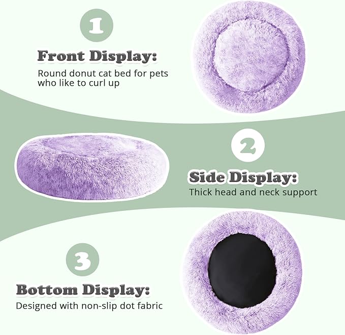 JOLLYVOGUE Dog & Cat Bed, Calming Anti-Anxiety Pet Bed for Small Dogs, Fluffy Donut Cushion for Small and Medium Pets (20")