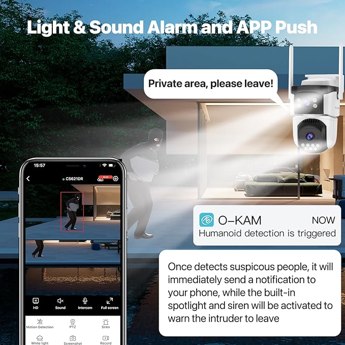 VSTARCAM 3MP+3MP Dual-Lens Outdoor Security Camera Wireless, 2K, 360° View, Color Night Vision, PIR Motion Detection, Spotlight Siren Alarm, 2-Way Talk, IP66 Weatherproof, Cloud/SD Storage