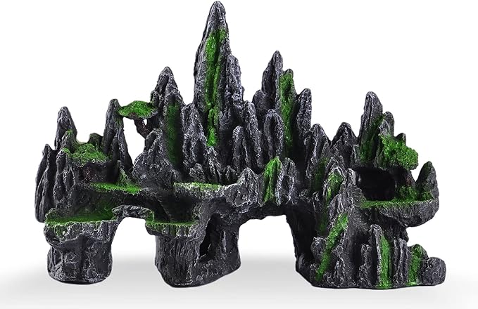 IBWell Aquarium Ornament Rock Cave Landscape, Artificial Mountain Hill View Stone with Moss, Fish Tank Decoration