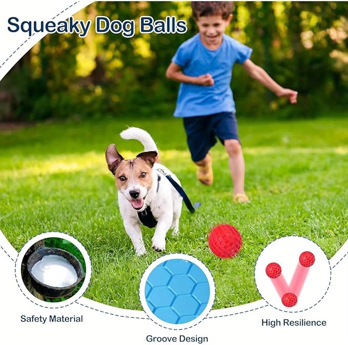 Squeaky Dog Balls, Indestructible Dog Toys for Aggressive Chewers Large/Medium Breed, Natural Rubber Interactive Chew Toys for Teeth Clean, Relieves Anxiety