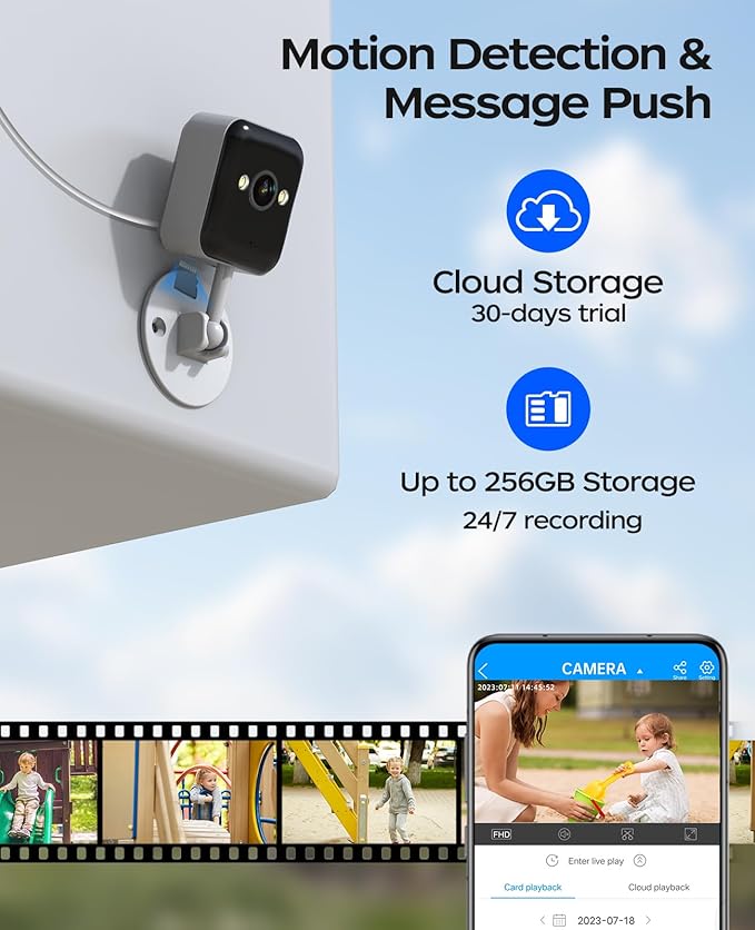 JOOAN 3MP Outdoor Security Camera WiFi Camera 【2.4G WiFi & Bluetooth & Color Night】 for Home Security Baby Pet IP66 Waterproof 2 Way Audio Motion Detection Siren SD/Cloud Storage Color Night Vision